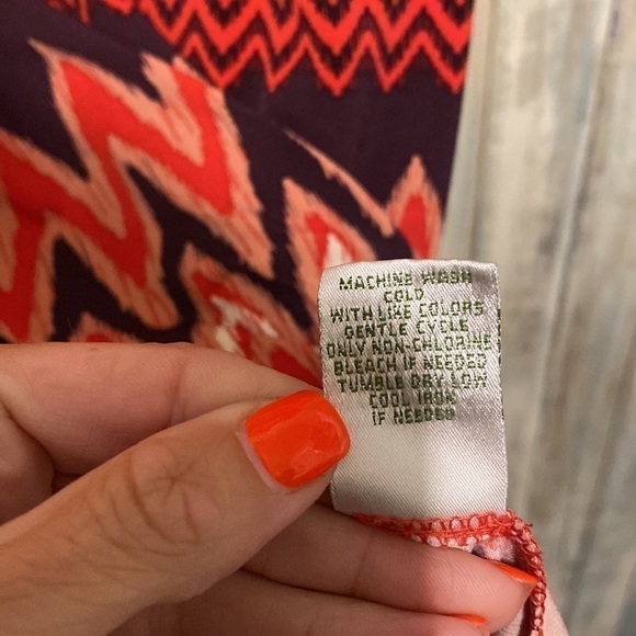 Donna Morgan Dresses | Red Aztec Printed Sheath Dress With a Boat Neck line | 6 - Picture 7 of 9